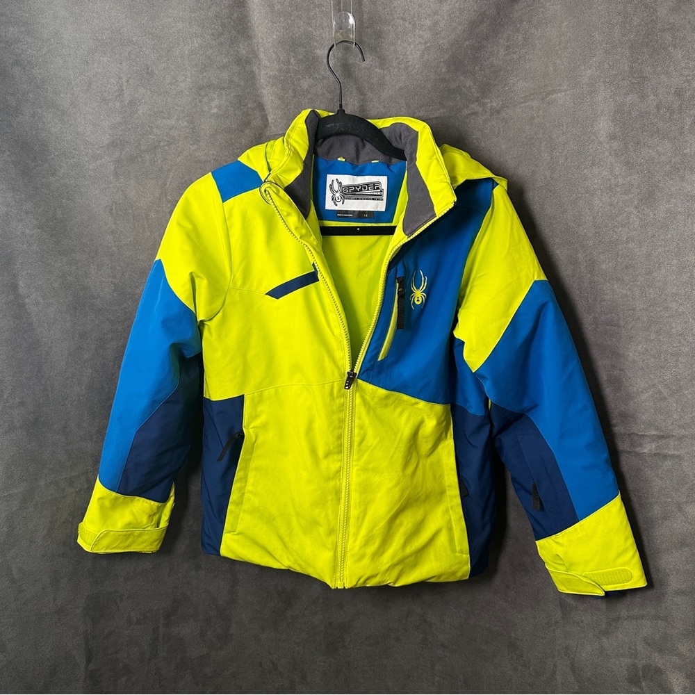 Spyder Boys Challenger Ski Jacket Sharp Lime Size 12 Insulated Winter Coat - Picture 5 of 17